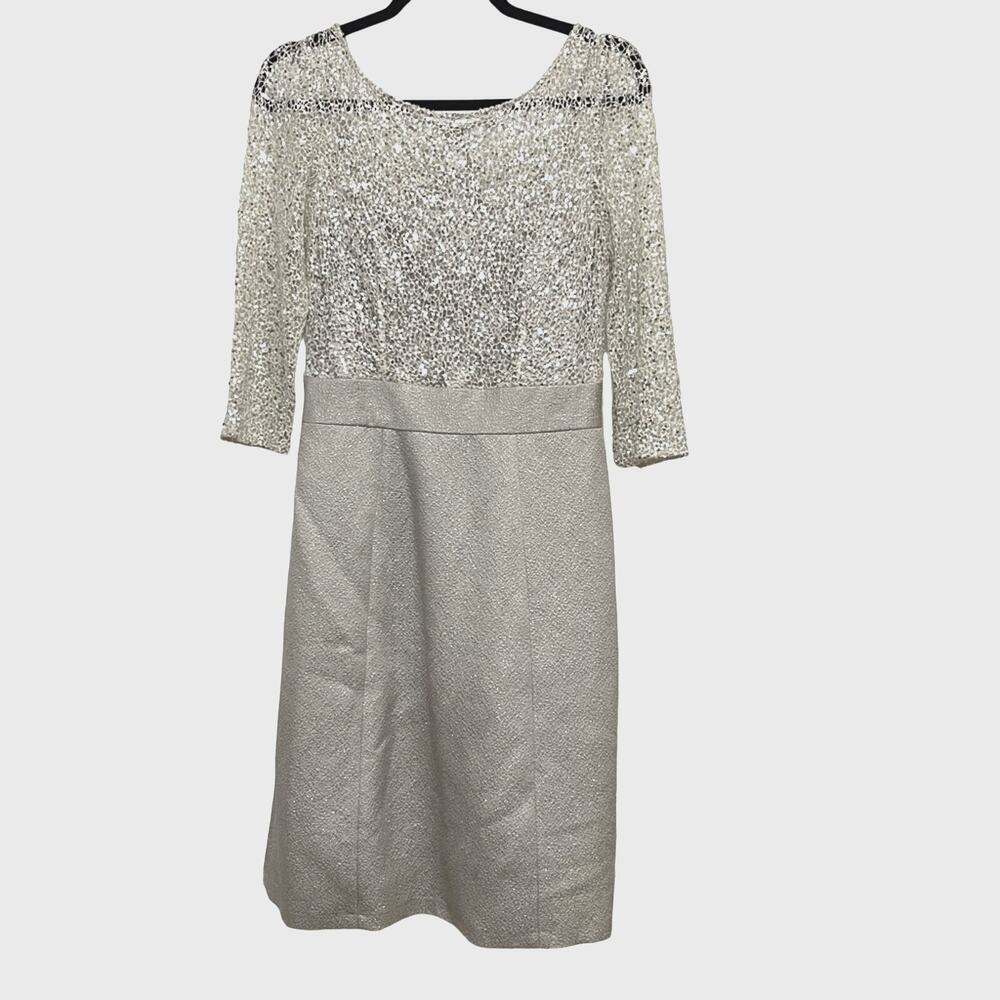 Kay Unger Sequin Lace Sheath Dress Silver Size S/4-6